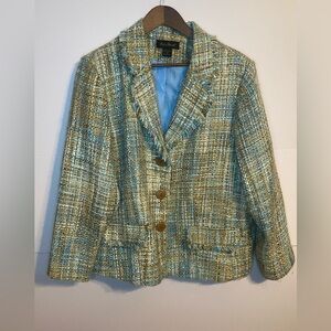 Chic Tweed Jacket blazer brown/blue multi color clueless work casual preppy